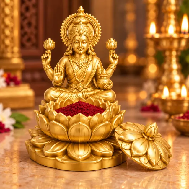 Mahalakshmi Lotus Kumkum Holder – 3D Printed Sacred Pooja Idol for Home, Office & Gifting
